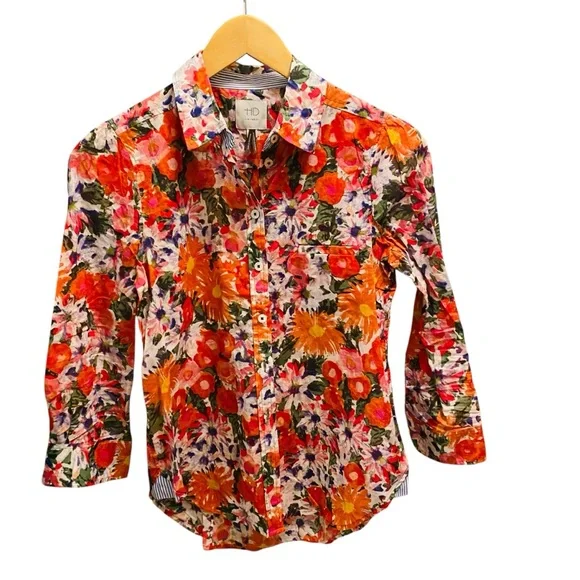 Anthropologie HD In Paris Hanalei Floral Top Button Down 3/4 Sleeve Blouse - Picture 3 of 8